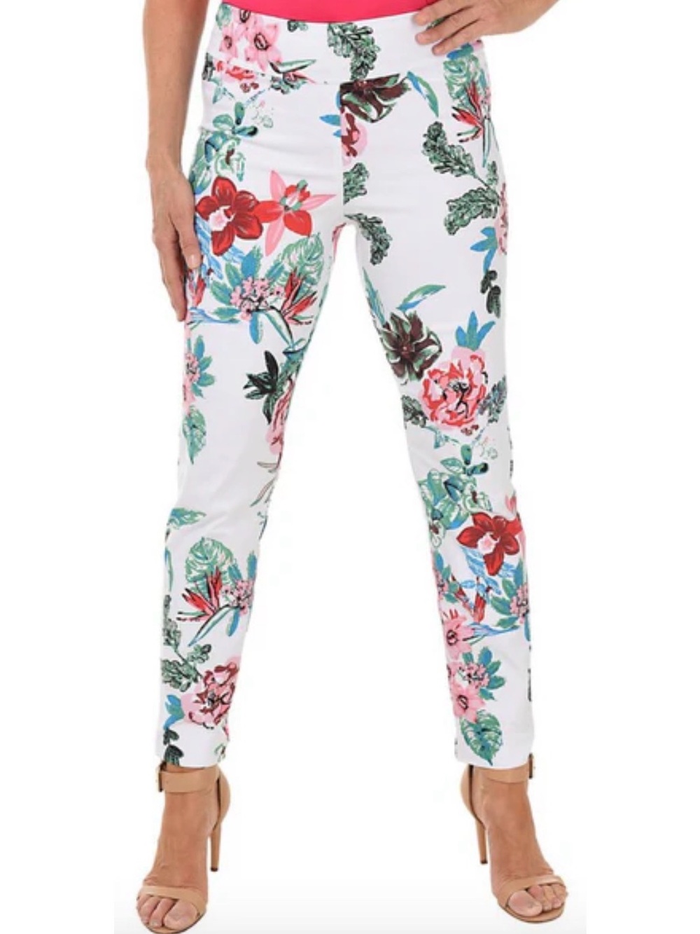 Krazy Larry White Parrot Floral Pull On Ankle Pant size 12